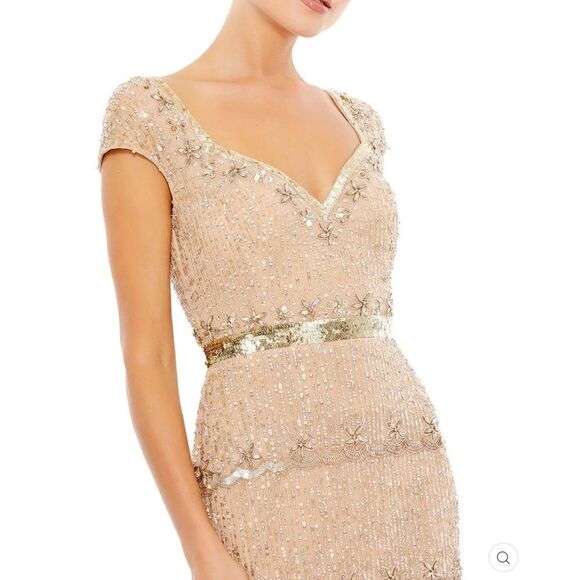 Mac Duggal 9089 Womens Cap Sleeve  Embellished Gown Nude 8 - Picture 3 of 16